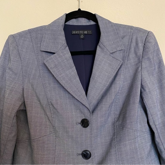 LAFAYETTE 148 NY Virgin Wool Blend Blazer Jacket Blue Size 8 - Picture 4 of 12
